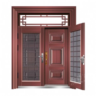 S-703外：锦绣前程(内：延年益寿)原红铜,玻璃拼接复合门